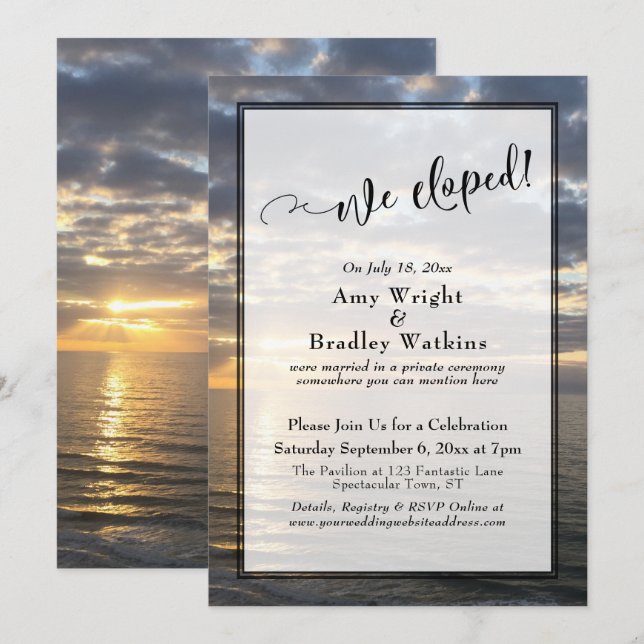 Convite Praia do Nascer do Sol Foto Nós Fugimos Juntos Rot (Frente/Verso)