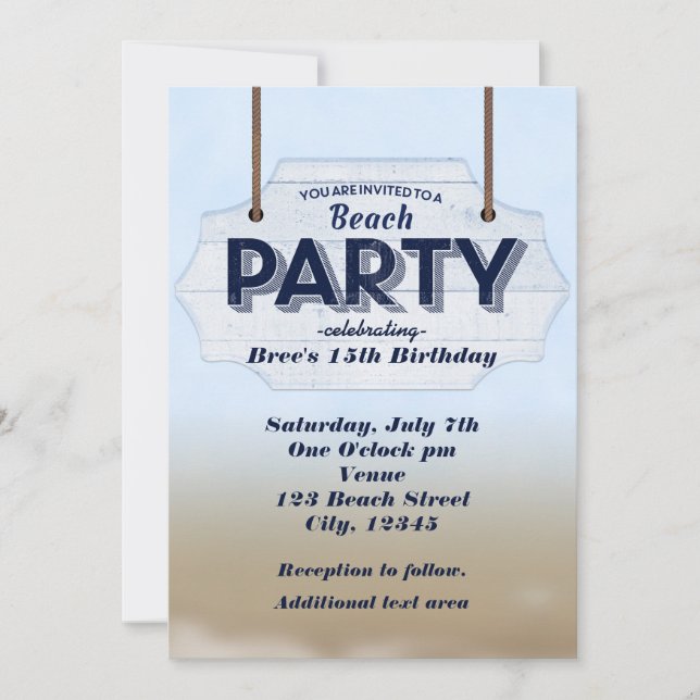 Convite Praia Festa White Wood Sinal Convocações Tropicais (Frente)
