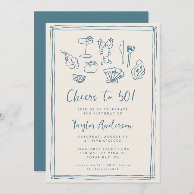 Convite Praia Náutica Funca Desenhada à Mão - 50.o Anivers (Frente/Verso)