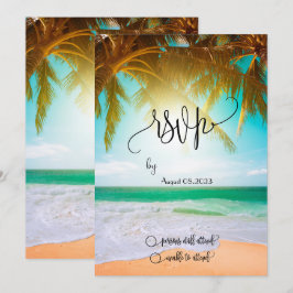 Convite Praia,Palm,Sun,String Lights Script RSVP