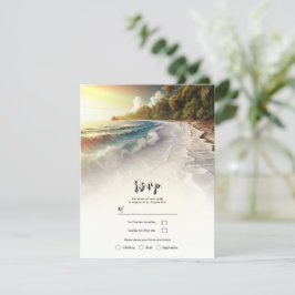 Convite Praia Paradisíaca Pôr do Sol Casamento Rústico à B