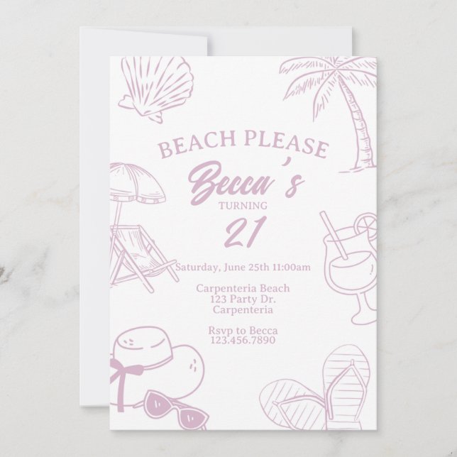 Convite Praia, Por Favor, Festa Adulta, Festa de Praia, Fe (Frente)