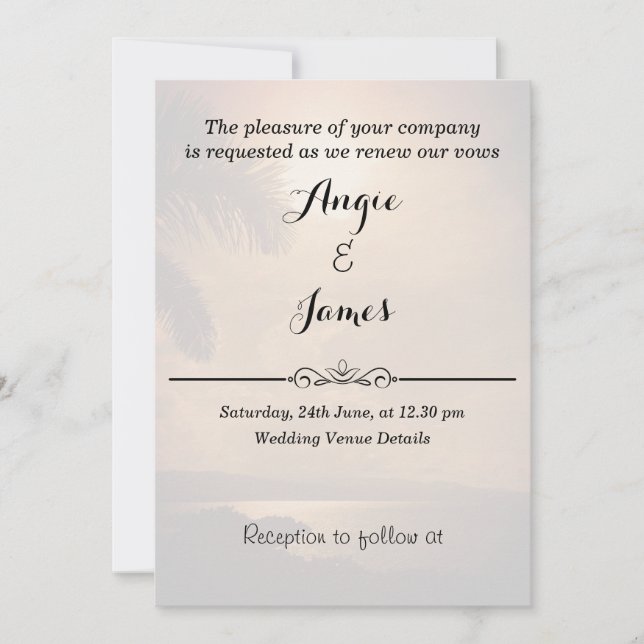 Convite Praia Sunset Wedding Vows Renewation Invitation (Frente)