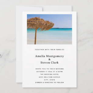 Convite Praia Tropical Cênica com Casamento de Guarda-Sol 