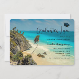 Convite Praia Tropical com Formatura ao Vento com Palmeira