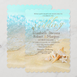 Convite Praia Tropical, Conchas Marinhas Casamento
