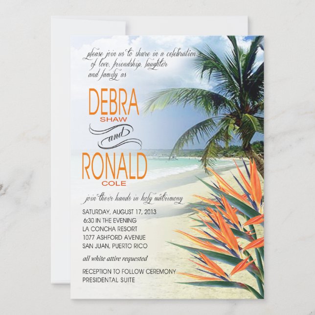 Convite Praia Tropical de Debra Emerald Waters| Papaya FEL (Frente)