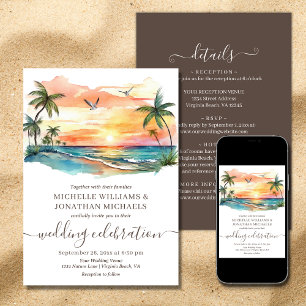 Convite Praia Tropical de Watercolor - Tudo em Um Casament