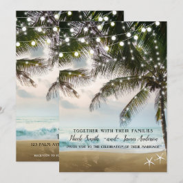 Convite Praia Tropical Oceano Palmeiras & Luzes Casamento