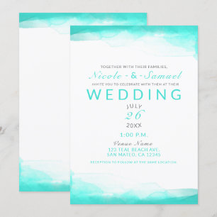 Convite Praia Verde Água Azul Aquarela Casamento Moderno