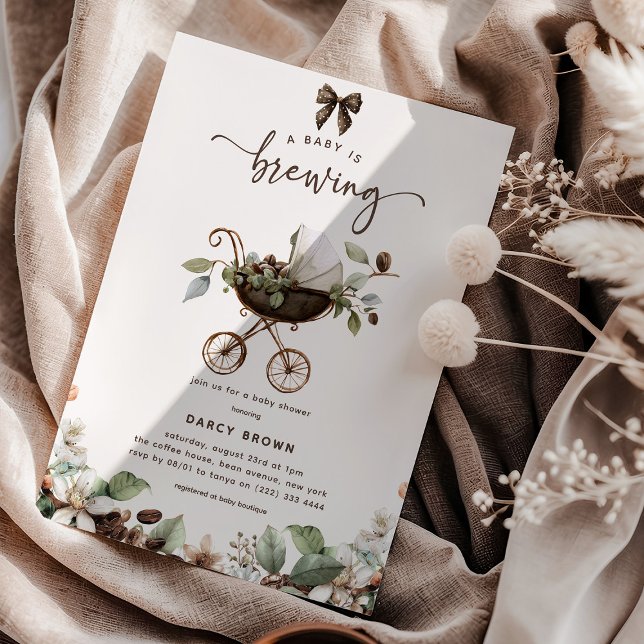 Convite Pram 'Baby is Brewing' Coffee Baby Shower (Criador carregado)