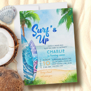 Convite Prancha de Surf na Praia Aniversário Qualquer Idad