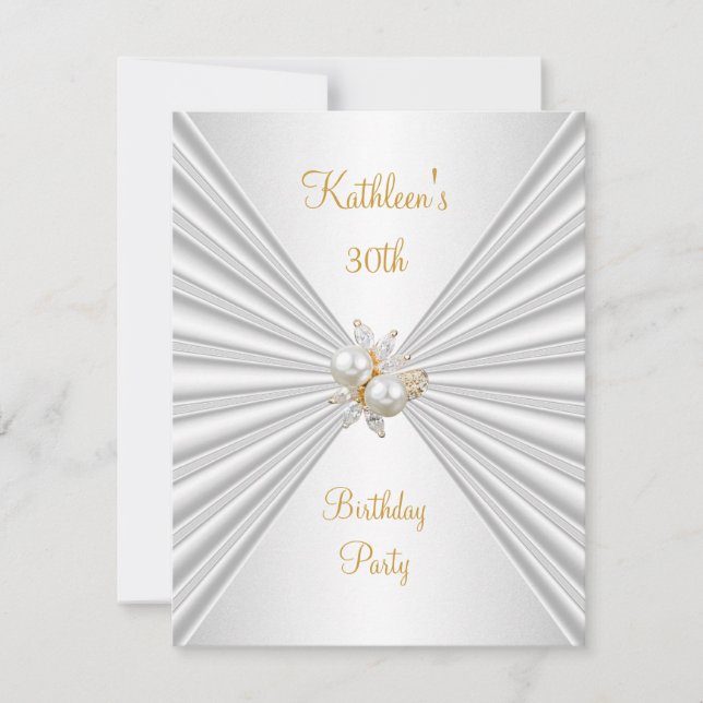Convite Prata Branca de aniversário de 30 anos (Frente)