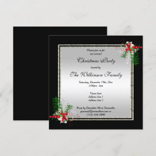 Convite Prata brilhante e preto, decoração do canto Natal