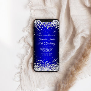 Convite Prata Brilho Azul Ombre 50º Aniversário