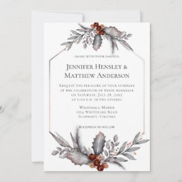 Convite Prata, Cinza, Casamento no inverno Castanho Rusty