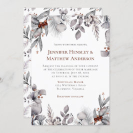 Convite Prata, Cinza, Casamento no inverno de Moldura Marr