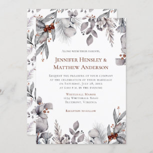 Convite Prata, Cinza, Casamento no inverno de Moldura Marr