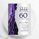 Convite Prata de Prata Surpresa 60º Aniversário<br><div class="desc">Roxo e prata agam surpresa 60º convite de aniversário. Elegante design moderno com aquarela agate marble geode background,  faux glitter prata e tipografia. Trendy convida o cartão perfeito para uma comemoração de dia das mulheres na moda. Impressos convites Zazzle ou modelo de impressão digital instantânea para download.</div>