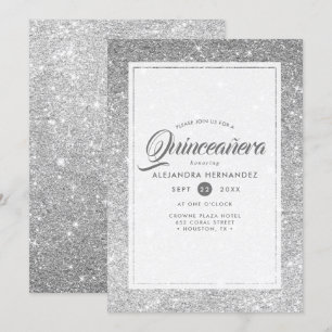 Convite Prata Diamante Brilho Glitter Elegante Quinceañera