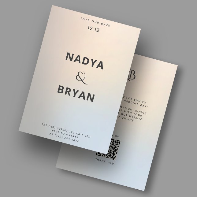 Convite Prata Dourada de Casamento Moderno Salve a Data (Modern Wedding Gold Silver QR code Invitation
)