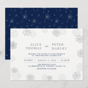 Convite Prata e Azul-Marinho   Cerimônia de Casamento Mode