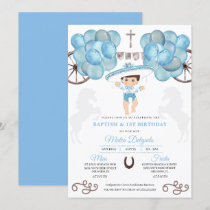 Convite Prata e Blue Mexicano Baby Boy Charro Baptism