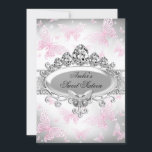 Convite Prata e borboleta rosa Doce Dezesseis Convidados<br><div class="desc">Silver e Rosa Doce 16 Convite de Aniversário. Bonito borboletas cor-de-rosa com diamante tiara. Por favor,  note: todas as imagens planas!</div>