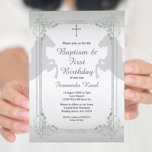Convite Prata e Cinza Fiesta Baptism e Aniversário (Criador carregado)