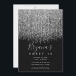 Convite Prata e Preto Brilhante Festa Sweet 16 Espelhado<br><div class="desc">Personalize para qualquer evento</div>