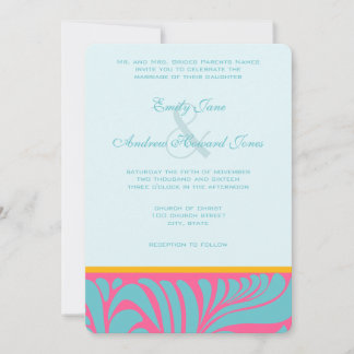 Convite Prata Elegante Aqua Fuchsia Butterscotch Swirls