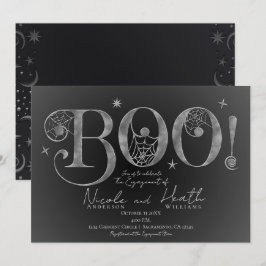 Convite Prata Elegante BOO Mágico Halloween Noivado  