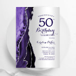 Convite Prata Elegante Roxo Agate 50º Aniversário<br><div class="desc">Roxo e prata agam 50º convite de aniversário. Elegante design moderno com aquarela agate marble geode background,  faux glitter prata e tipografia. Trendy convida o cartão perfeito para uma comemoração de dia das mulheres na moda. Impressos convites Zazzle ou modelo de impressão digital instantânea para download.</div>
