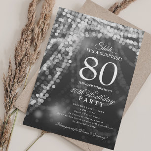 Convite Prata   Festa de Aniversário de 80 anos Surpresa E
