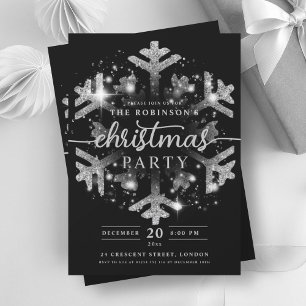 Convite Prata festiva Inverno Floco de Neve Natal Preto