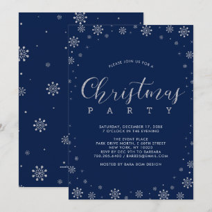 Convite Prata   Flocos de Neve Modernos Jantar de Natal
