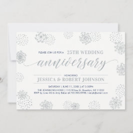Convite Prata | Floral Moderno Aniversário de 25 anos de C