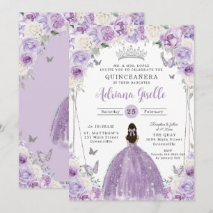 Convite Prata Floral Púrpura Lilac Branca Quinceañera XV 1