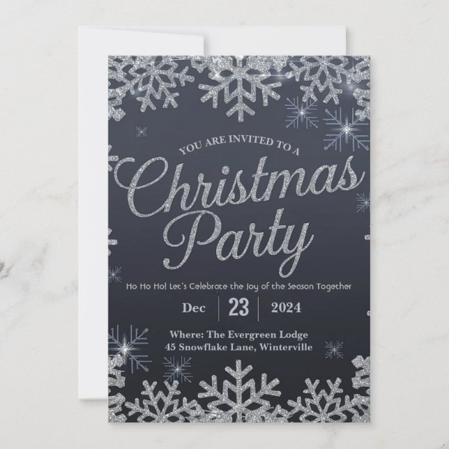 Convite Prata glamourosa e festas de Natal Blue Sparkle (Frente)