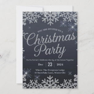 Convite Prata glamourosa e festas de Natal Blue Sparkle