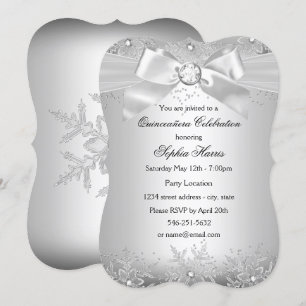 Convite Prata Joia Arco Floco de Neve Quinceanera