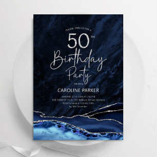 Convite Prata Marinho Azul 50º Aniversário