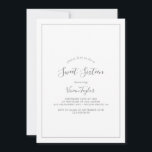 Convite Prata Minimalista Doce 16 de aniversário<br><div class="desc">Este convite minimalista de 16 anos de prata é perfeito para uma simples festa de aniversário 16. A design romântica moderna apresenta cinzas clássicas de prata e tipografia branca, pareadas com uma caligrafia rustica, mas elegante, com estilo antigo, com letra de mão. Personalizável em qualquer cor. Mantenha o design simples...</div>