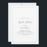 Convite Prata Minimalista Doce 16 de aniversário<br><div class="desc">Este convite minimalista de 16 anos de prata é perfeito para uma simples festa de aniversário 16. A design romântica moderna apresenta cinzas clássicas de prata e tipografia branca, pareadas com uma caligrafia rustica, mas elegante, com estilo antigo, com letra de mão. Personalizável em qualquer cor. Mantenha o design simples...</div>