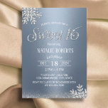 Convite Prata moderna Floco de neve Dusty Blue Winter Swee<br><div class="desc">Floco de neve moderno Dusty Blue Winter Sweet 16 Convites de aniversário.</div>