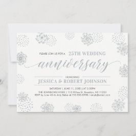 Convite Prata | Moderno Floral 25º Aniversário de Casament