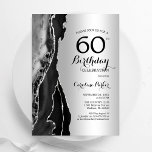 Convite Prata Negra 60º Aniversário<br><div class="desc">Preto e prateado agata 60º convite de aniversário. Elegante design moderno com fundo geode de pedra de pedra marmortal, letra falsa prata brilhante e script de tipografia. Trendy convida o cartão perfeito para uma comemoração de dia das mulheres na moda. Impressos convites Zazzle ou modelo de impressão digital instantânea para...</div>