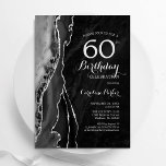 Convite Prata Negra Agate 60º Aniversário<br><div class="desc">Preto e prateado agata 60º convite de aniversário. Elegante design moderno com aquarela agate marble geode background,  faux glitter prata e tipografia. Trendy convida o cartão perfeito para uma comemoração de dia das mulheres na moda. Impressos convites Zazzle ou modelo de impressão digital instantânea para download.</div>