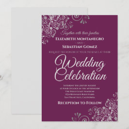 Convite Prata no Casamento Elegante Simples e Roxo do Gabi