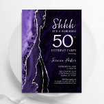 Convite Prata Prateada Surpresa 50º Aniversário<br><div class="desc">Roxo e prata agatam surpresa 50º convite de aniversário. Elegante design moderno com aquarela agate marble geode background,  faux glitter prata e tipografia. Trendy convida o cartão perfeito para uma comemoração de dia das mulheres na moda. Impressos convites Zazzle ou modelo de impressão digital instantânea para download.</div>